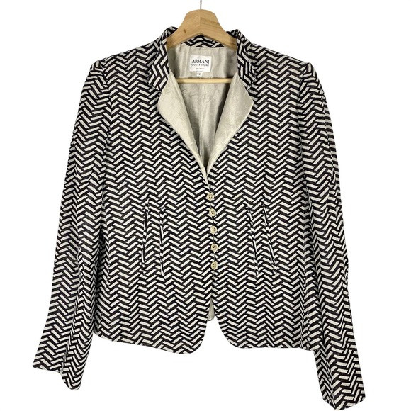 Vtg Womens Small Armani Collezioni Suit Jacket Silk Linen Textured Italy Blazer - Picture 2 of 7